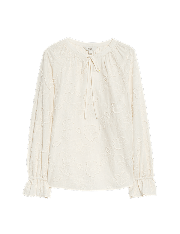 Pure Cotton Appliqu&eacute; Tie Neck Blouse