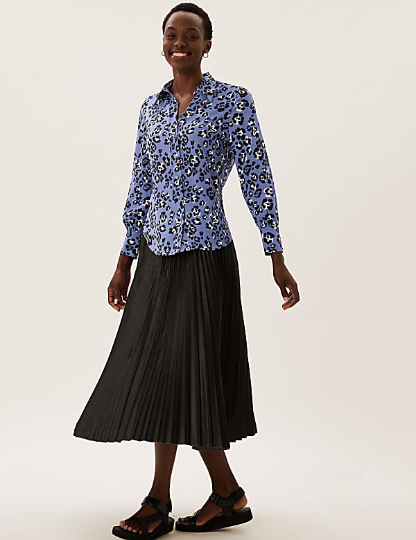 Animal Print Collared Long Sleeve Blouse