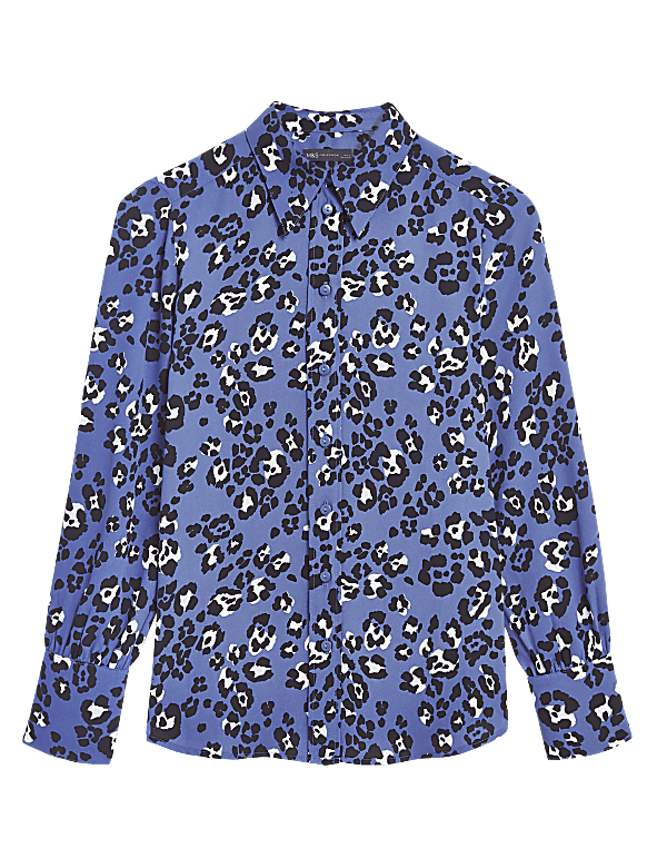 Animal Print Collared Long Sleeve Blouse
