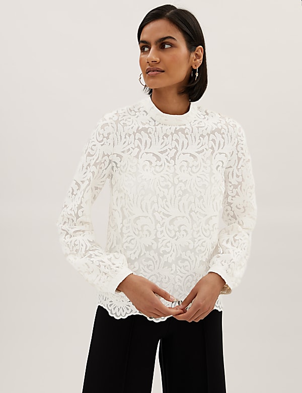 Lace High Neck Long Sleeve Top