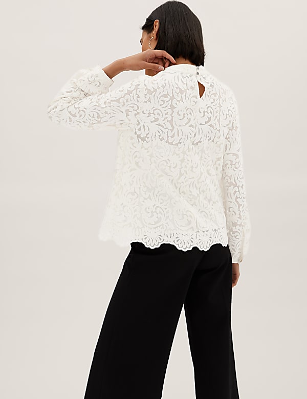 Lace High Neck Long Sleeve Top
