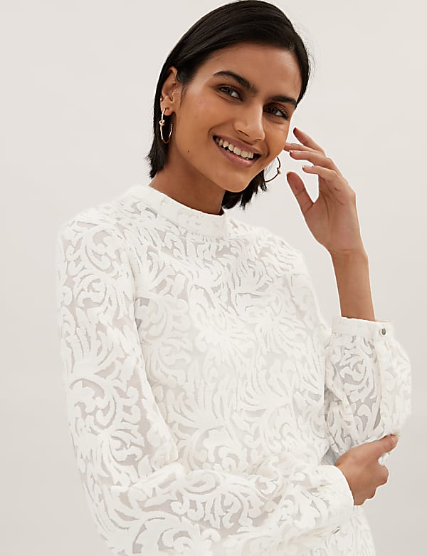 Lace High Neck Long Sleeve Top