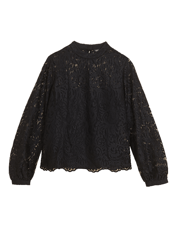 Lace High Neck Long Sleeve Top