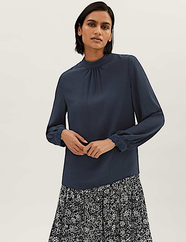 Embroidered High Neck Long Sleeve Top