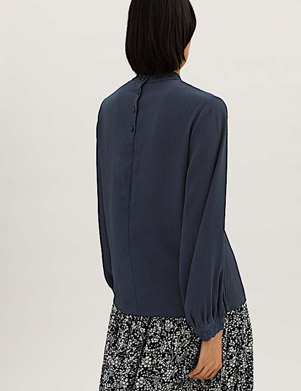 Embroidered High Neck Long Sleeve Top