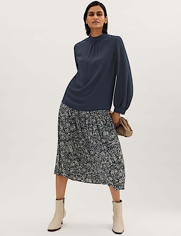 Embroidered High Neck Long Sleeve Top