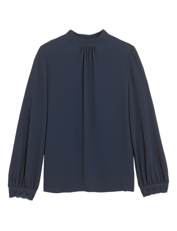 Embroidered High Neck Long Sleeve Top