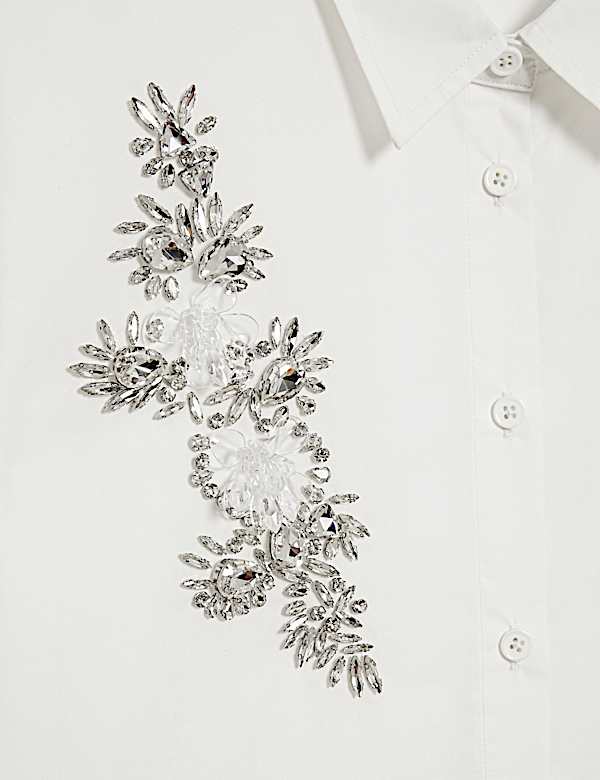 Pure Cotton Embellished Collared Crop Shirt