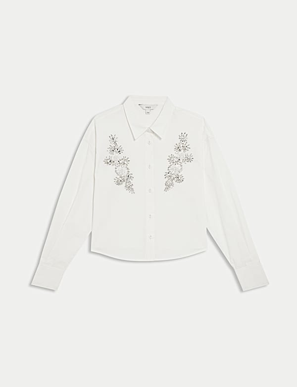 Pure Cotton Embellished Collared Crop Shirt - NL