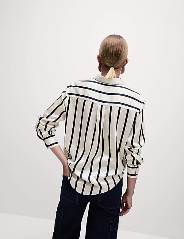 Satin Striped Collared Button Through Shirt