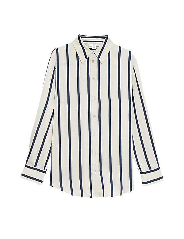Satin Striped Collared Button Through Shirt