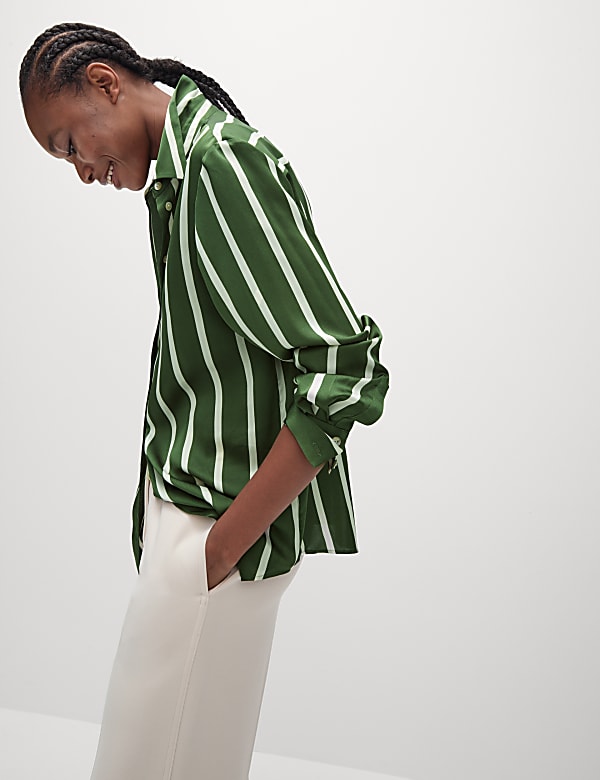Satin Striped Collared Button Through Shirt