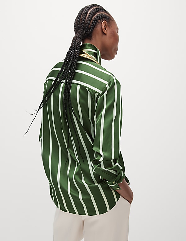 Satin Striped Collared Button Through Shirt