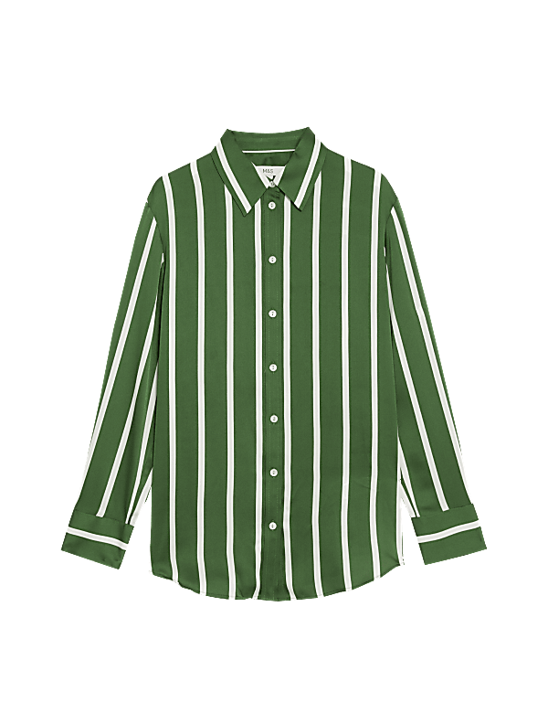 Satin Striped Collared Button Through Shirt