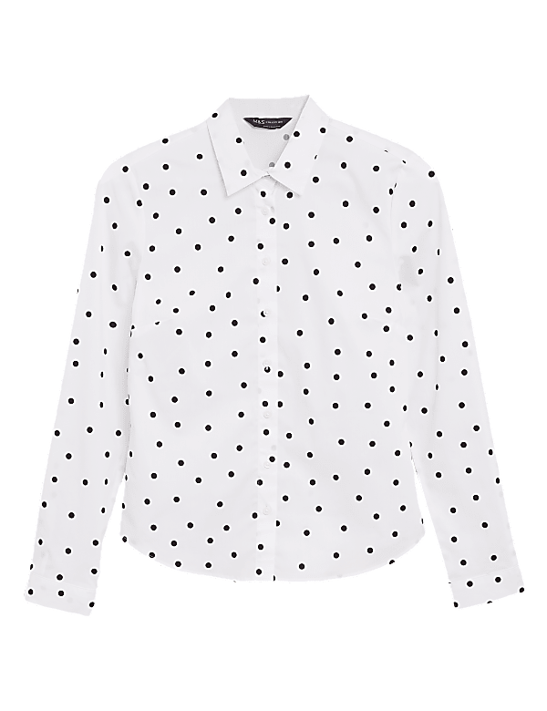 Cotton Polka Dot Fitted Long Sleeve Shirt