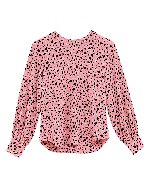 Star Print Round Neck Long Sleeve Blouse