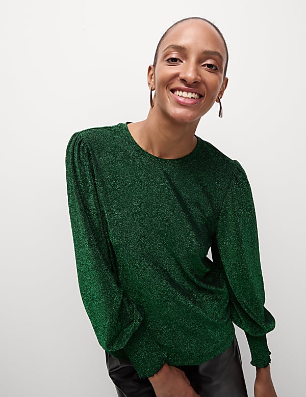 Jersey Sparkly Round Neck Blouse