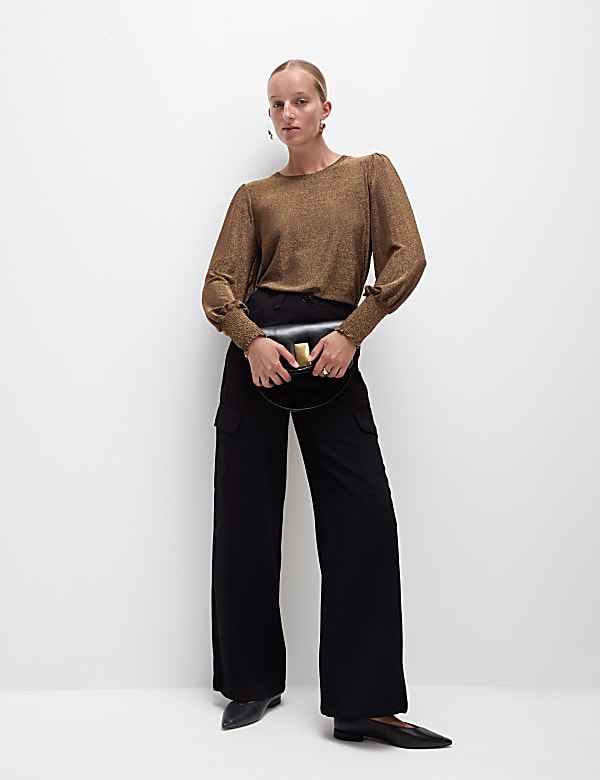 Jersey Sparkly Round Neck Blouse