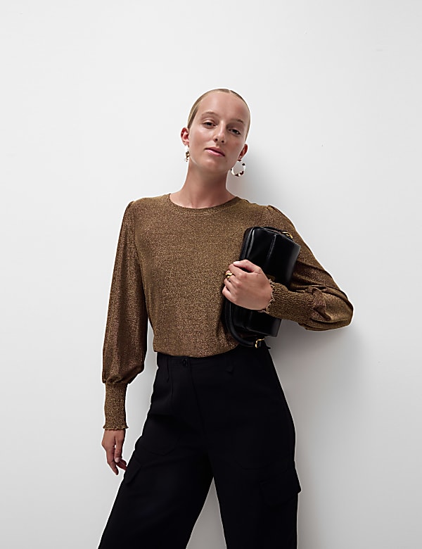 Jersey Sparkly Round Neck Blouse