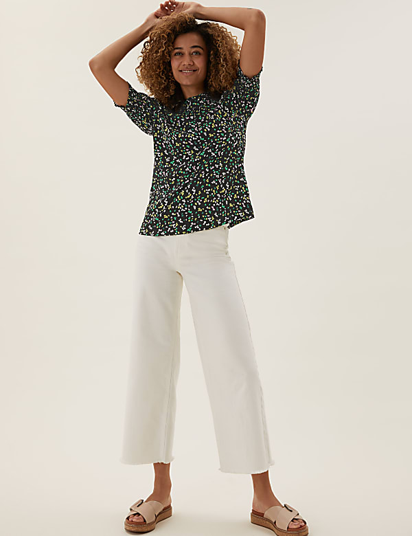 Ditsy Floral High Neck Short Sleeve Top