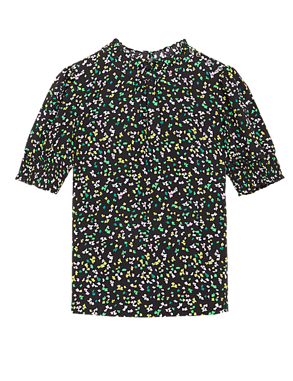 Ditsy Floral High Neck Short Sleeve Top