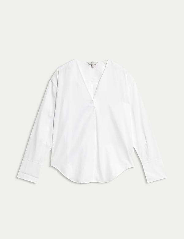 Hemd mit V-Ausschnitt aus reiner Baumwolle - AT
