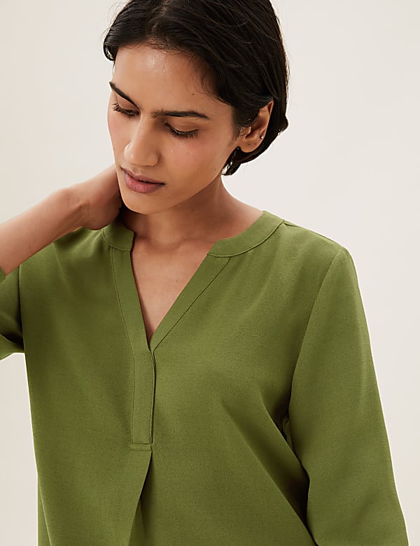 V-Neck Long Sleeve Popover Blouse