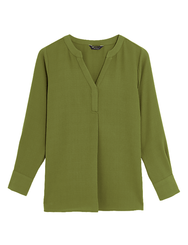 V-Neck Long Sleeve Popover Blouse