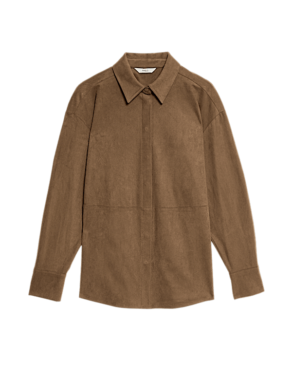 Suede Collared Button Through Shirt
