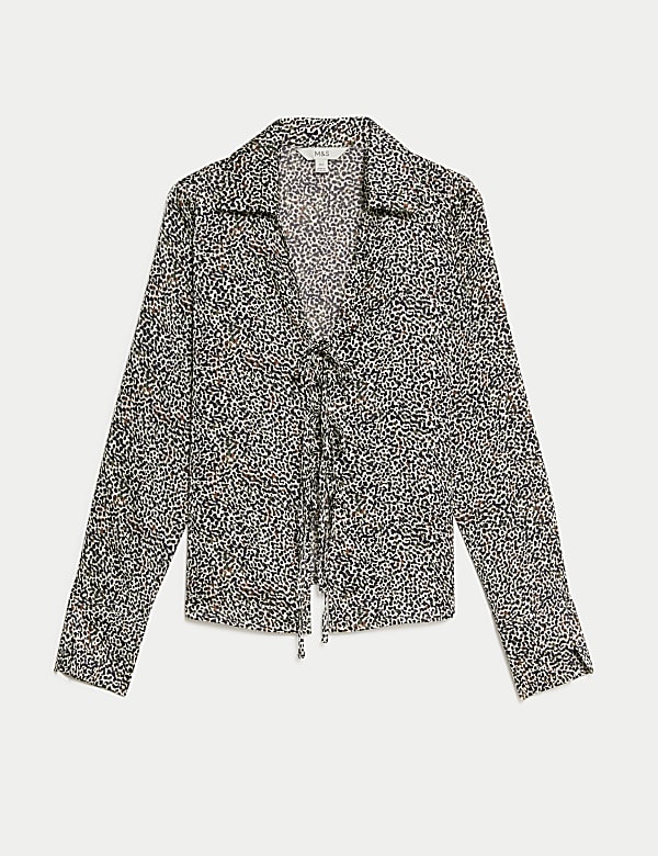 Blusa estampada de satén con lazo en el delantero - ES