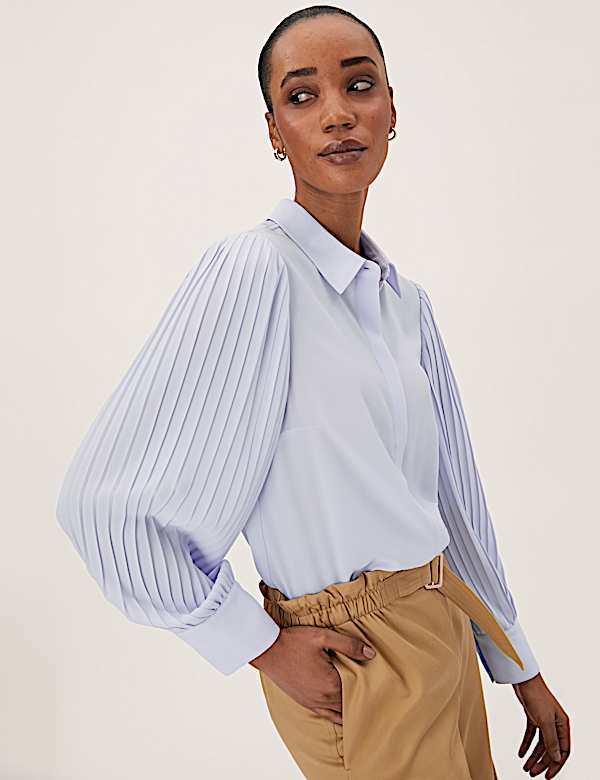 Collared Blouson Sleeve Blouse