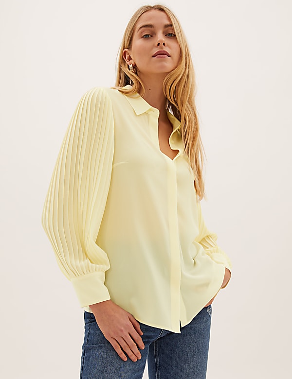 Collared Blouson Sleeve Blouse