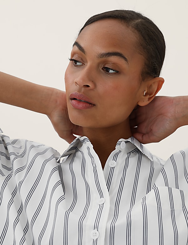 Pure Cotton Striped Oversized Girlfriend Style Shirt