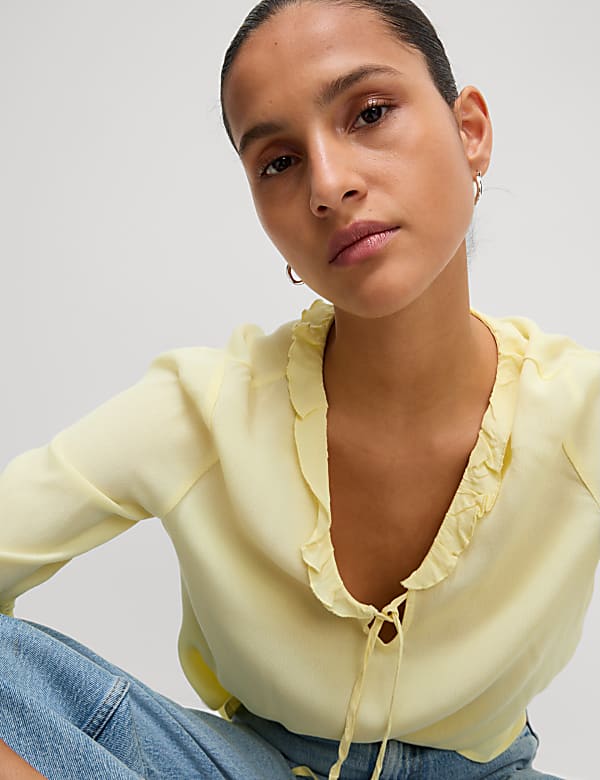 V-Neck Frill Detail Blouse