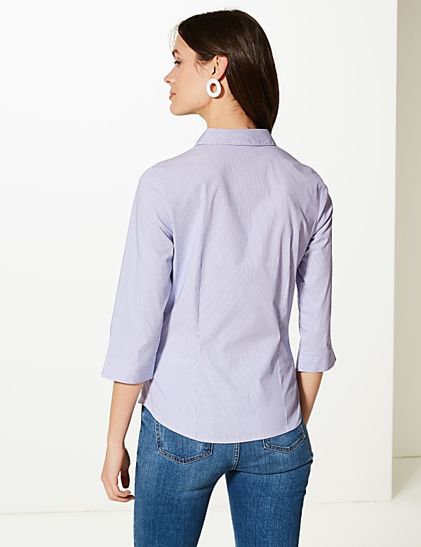 Cotton Rich Striped 3/4 Sleeve Shirt