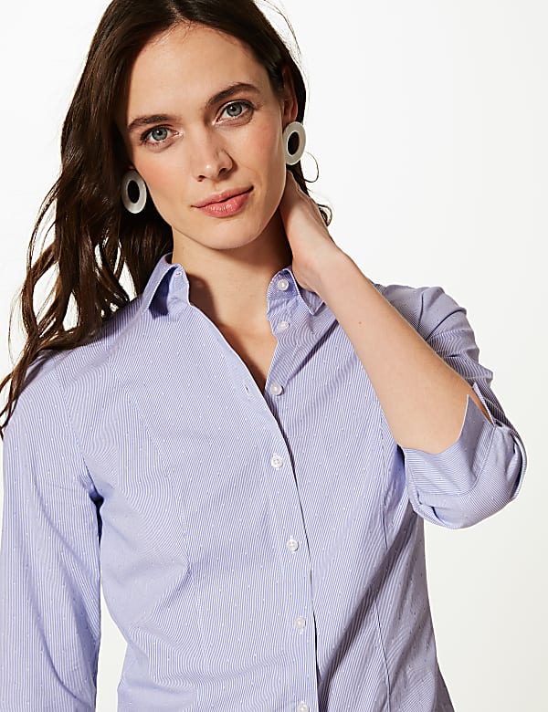 Cotton Rich Striped 3/4 Sleeve Shirt