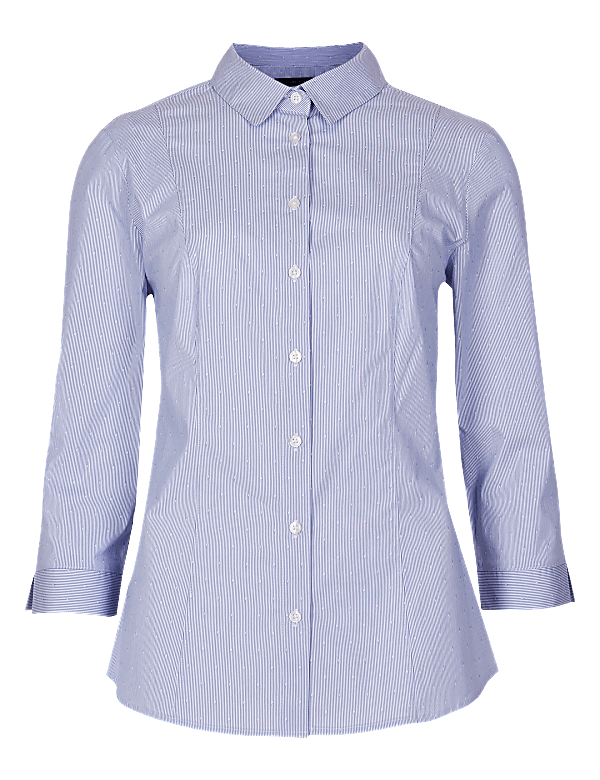 Cotton Rich Striped 3/4 Sleeve Shirt