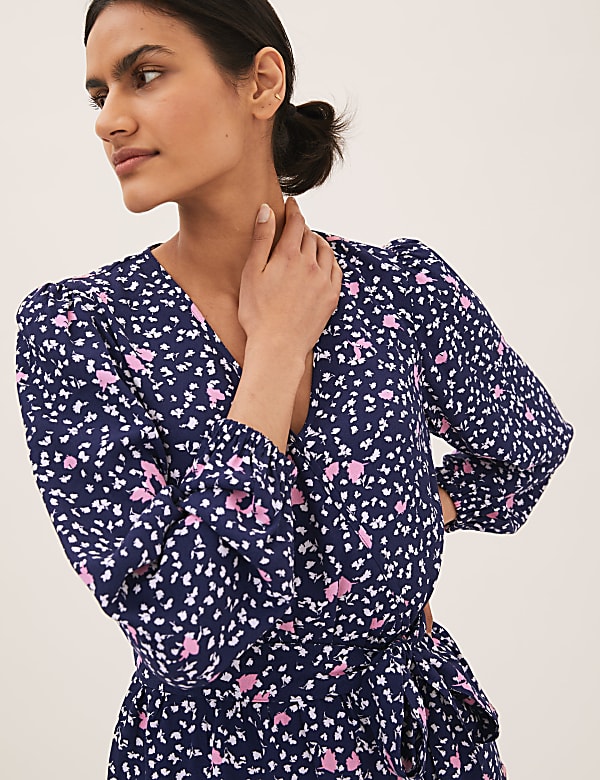 Floral V-Neck Long Sleeve Wrap Top