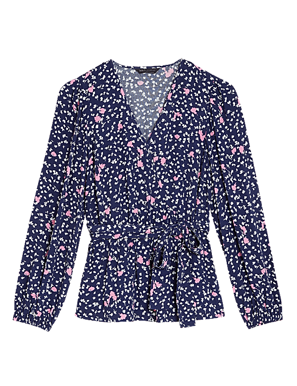 Floral V-Neck Long Sleeve Wrap Top