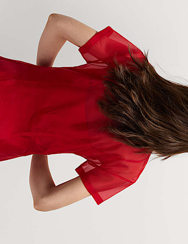 חולצת אורגנזה עם צווארון וכפתורים לכל האורך - IL