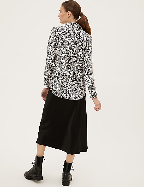 Animal Print Lace Insert Long Sleeve Shirt