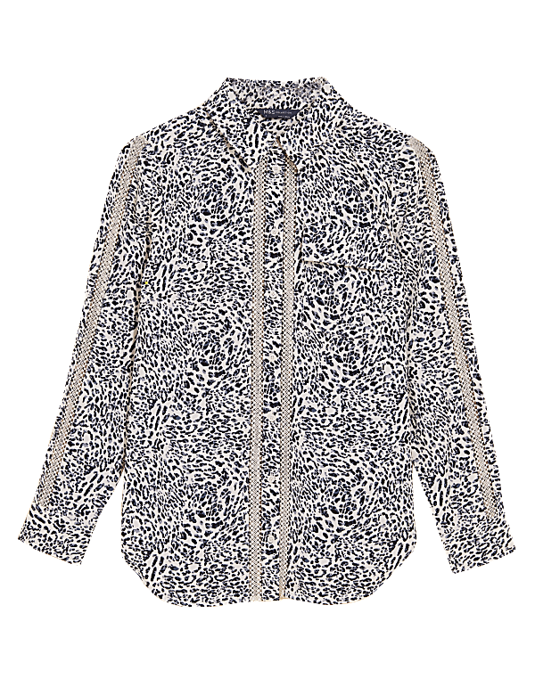 Animal Print Lace Insert Long Sleeve Shirt