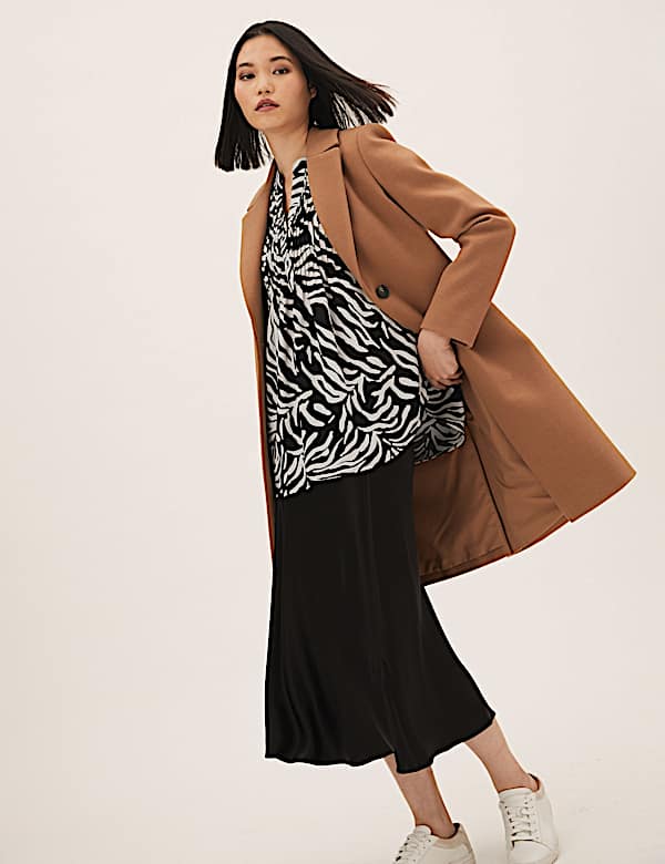 Animal Print Pintuck Popover Blouse