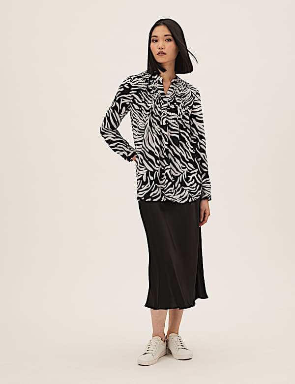Animal Print Pintuck Popover Blouse
