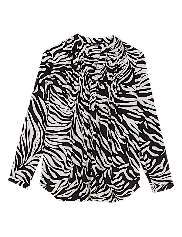 Animal Print Pintuck Popover Blouse