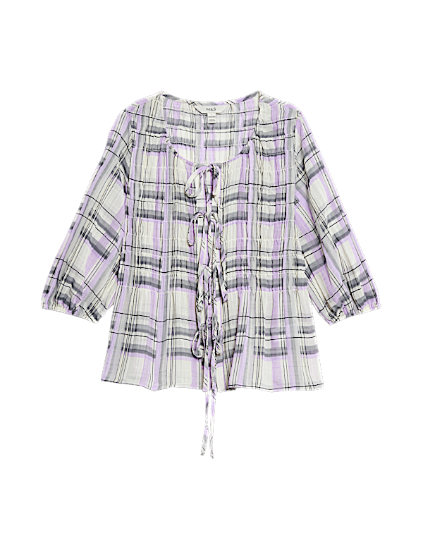 Shirred Tie Front Blouse