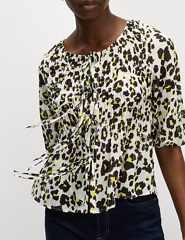 Shirred Tie Front Blouse - VN
