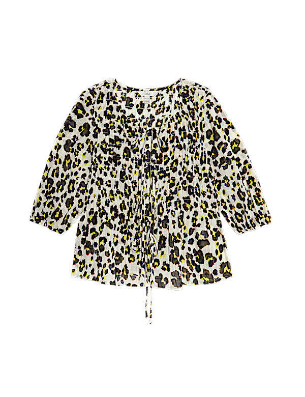 Shirred Tie Front Blouse