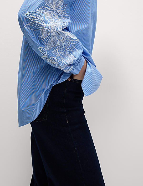 Pure Cotton Striped Lace Detail Shirt