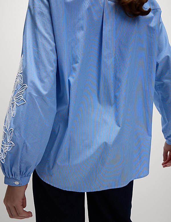 Pure Cotton Striped Lace Detail Shirt